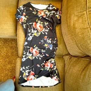 Black floral cotton Short Sleeve Dress